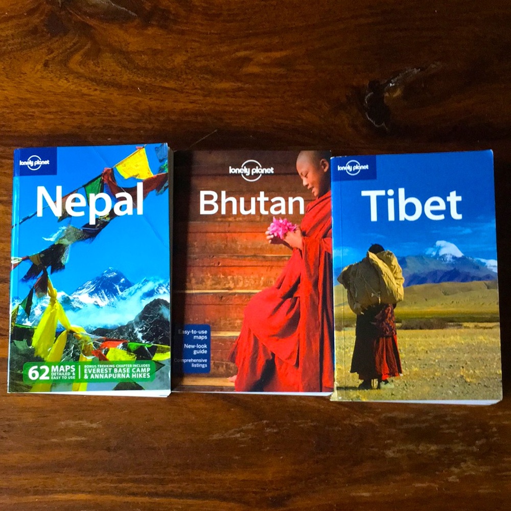 Lonely planet books set of 3 - Nepal 2009 + Tibet 2008 + Bhutan 2011
